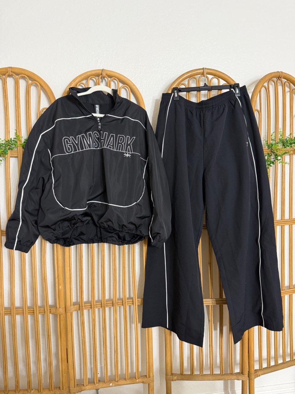 Gymshark Black Track Jacket and Pants with White Piping